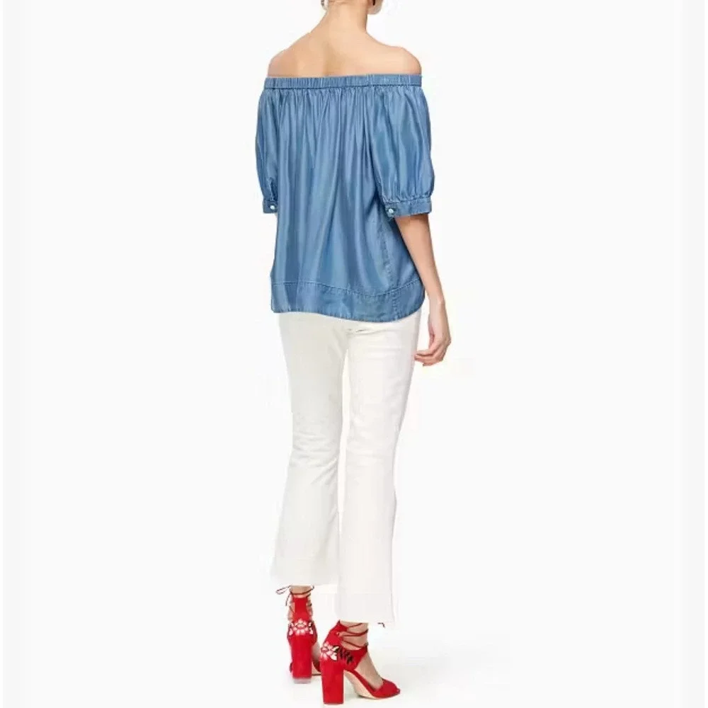 Kate‎ Spade Chambray Off The Shoulder Top, Small, Broome Street denim blouse
